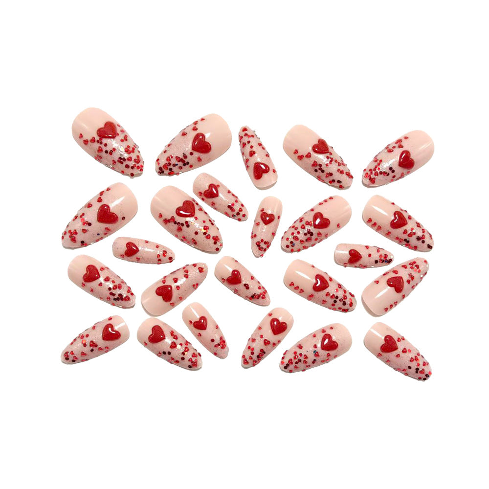 Artificial nails with sparkling heart design and glitter coating Bowlift