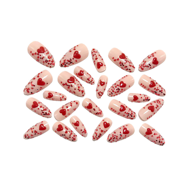 Artificial nails with sparkling heart design and glitter coating Bowlift