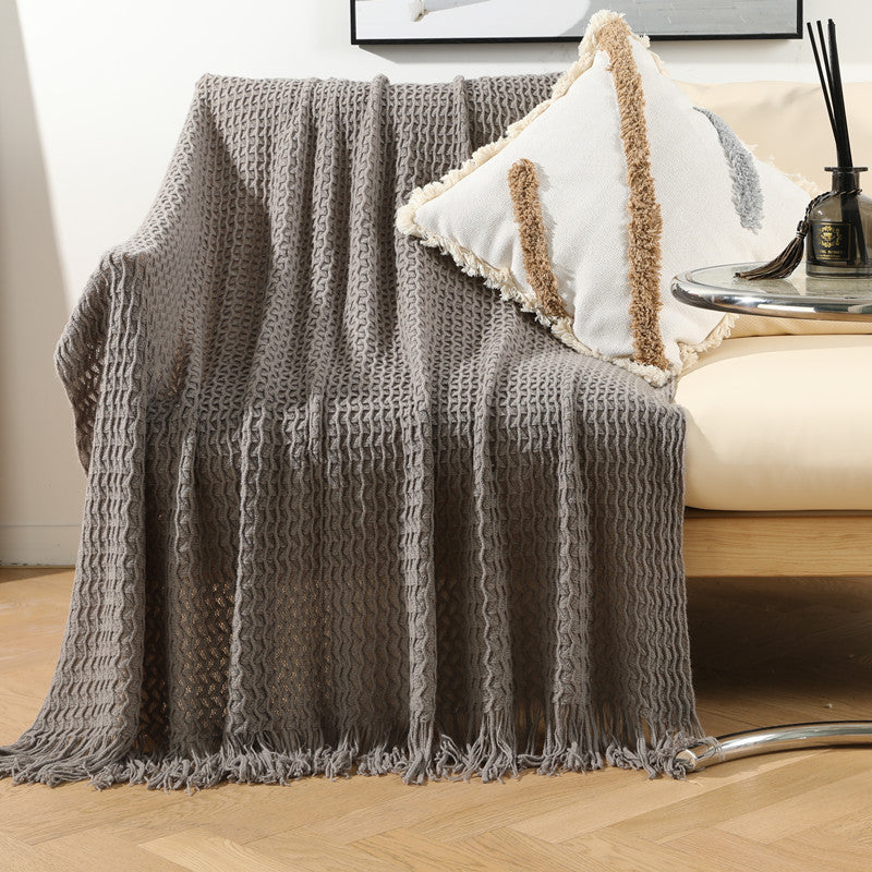 Women Luxurious Knit Blanket with Fringes Bowlift
