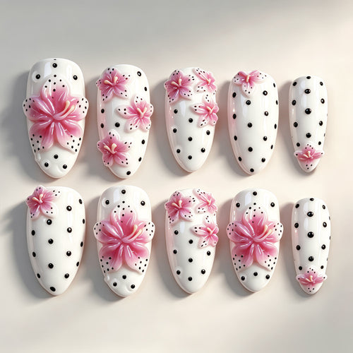 Premium Artificial Nails with 3D Flower Design Bowlift
