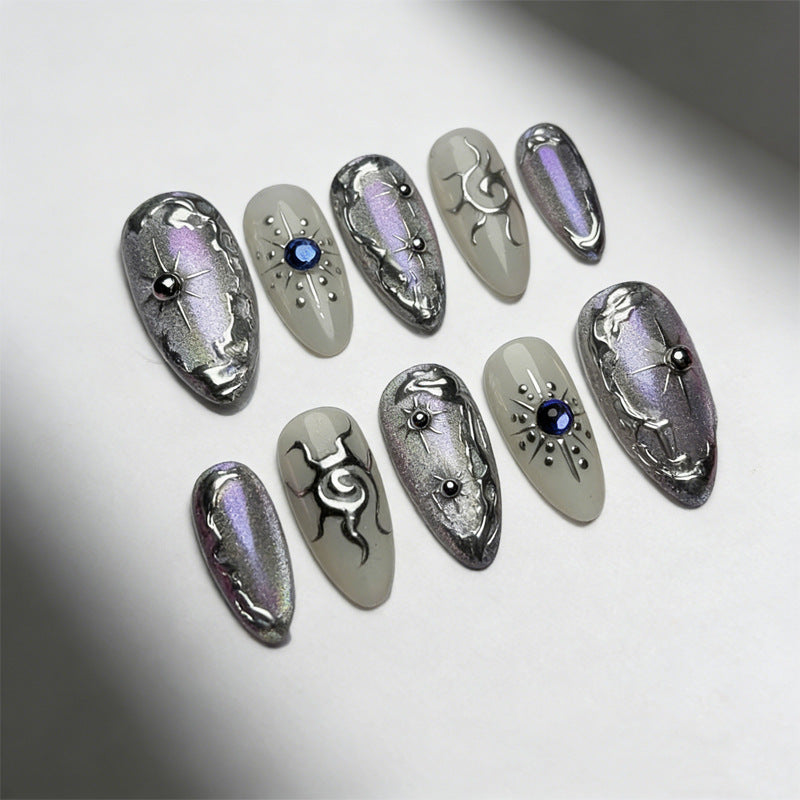 Acrylic nail set with holographic accents and elegant embellishments Bowlift