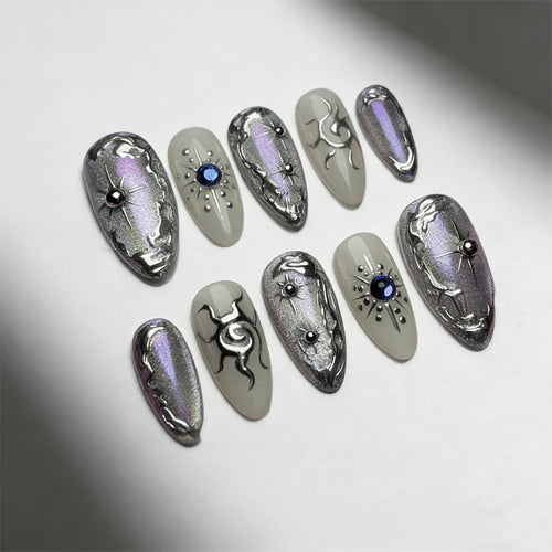 Acrylic nail set with holographic accents and elegant embellishments Bowlift