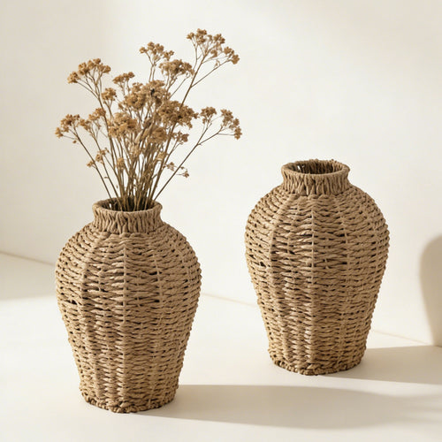 Decorative basket vase made of woven natural material Bowlift