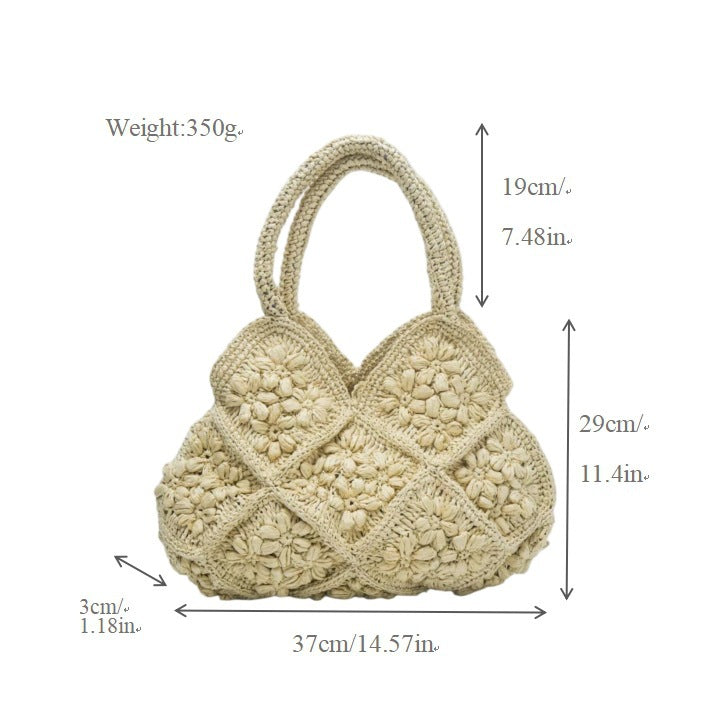 Handmade macrame shoulder bag with playful flower pattern Bowlift