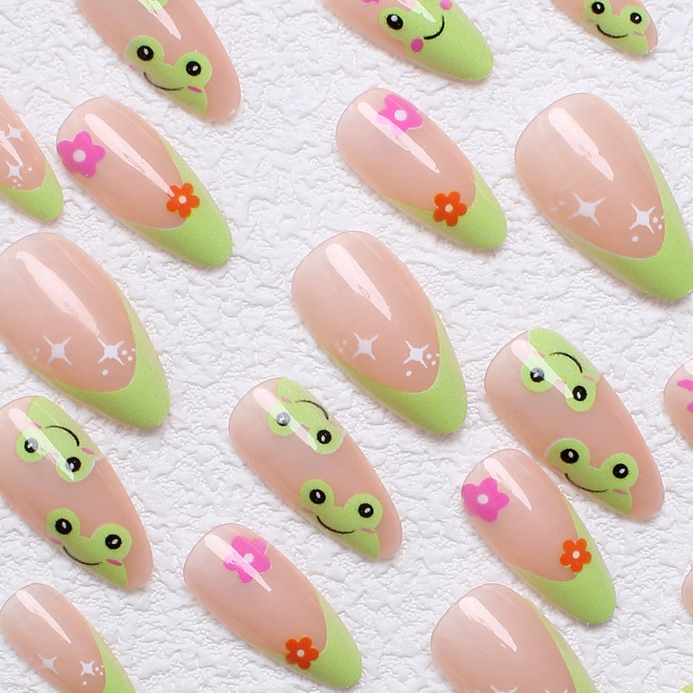 Artificial nail set with creative frog designs and playful accents Bowlift