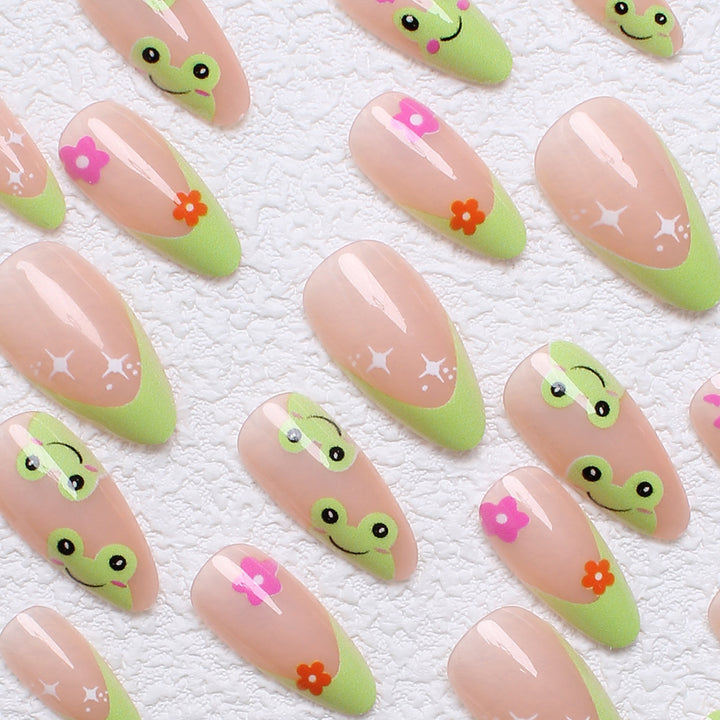 Artificial nail set with creative frog designs and playful accents Bowlift