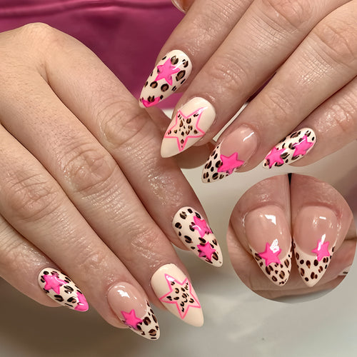 Stylish Star and Leopard Print Press-On Nails Bowlift