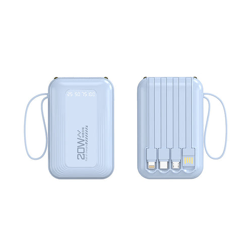 Portable power bank with integrated cable system and LED display Bowlift