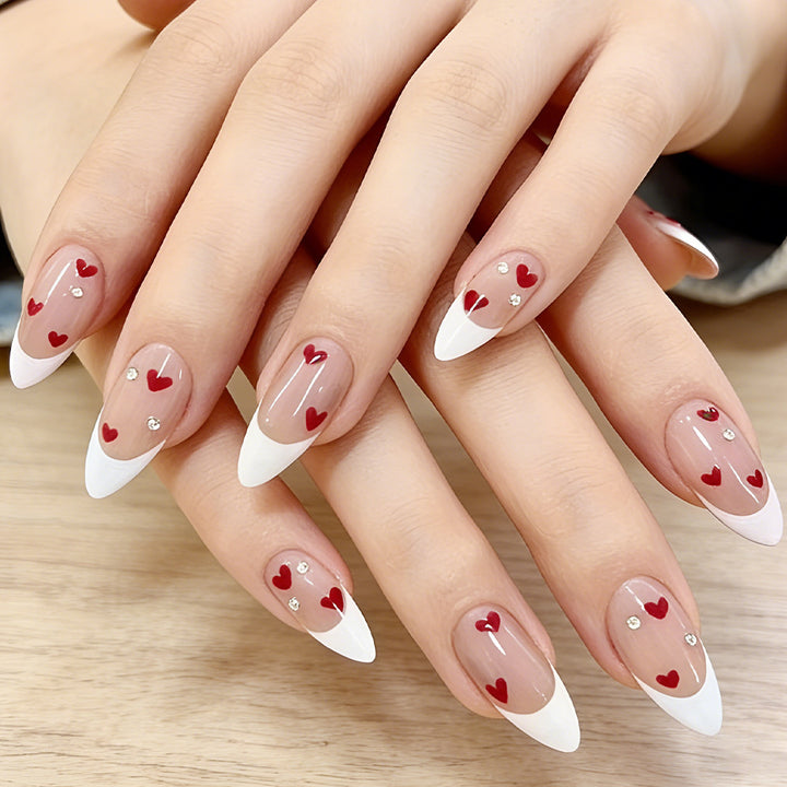 Heart-Embellished Elegant Press-On Nails Bowlift