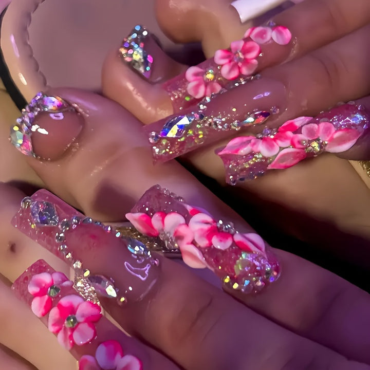 Designer Floral Acrylic Nail Art Bowlift