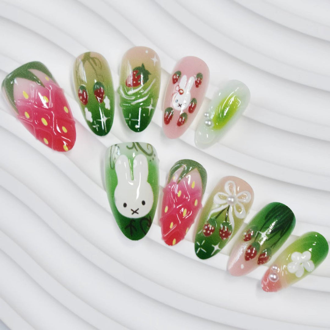 Artistic Floral Press-On Nail Set Bowlift