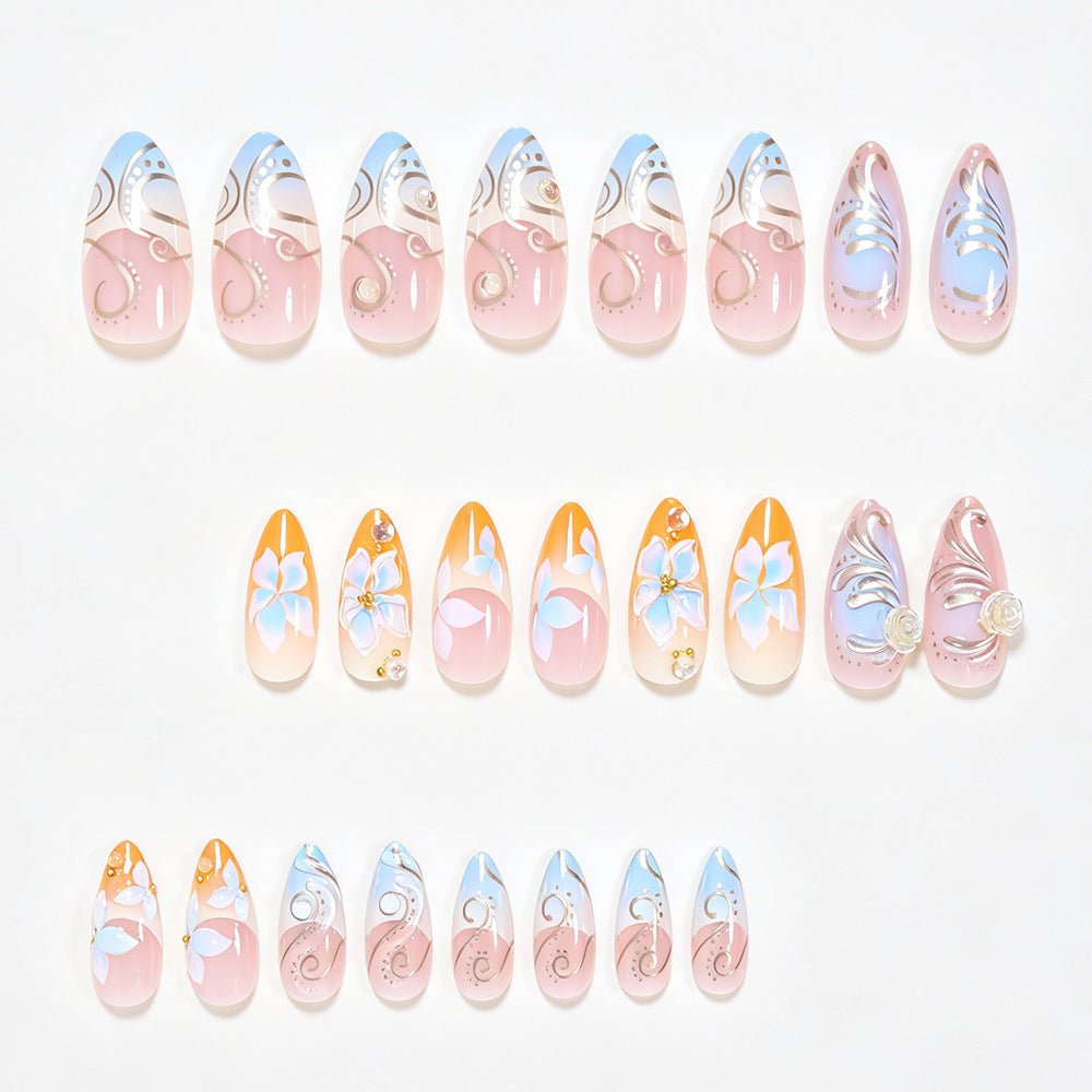 Floral Embellished Stiletto Nail Art Bowlift