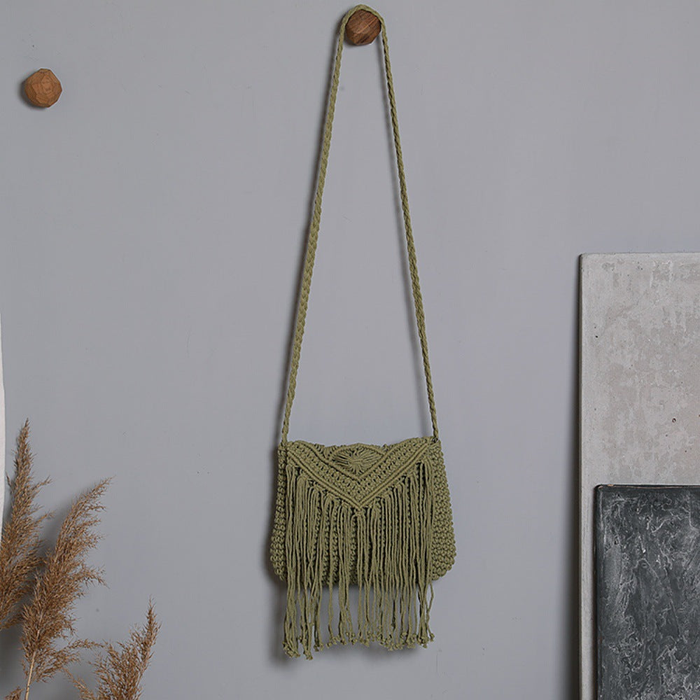 Macrame Crossbody Bag with Fringe Bowlift