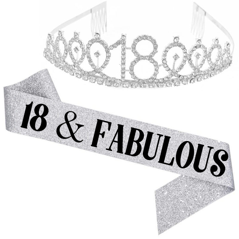 Girl Glittering Birthday Crown and Sash Set Bowlift