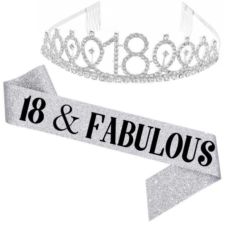 Girl Glittering Birthday Crown and Sash Set Bowlift