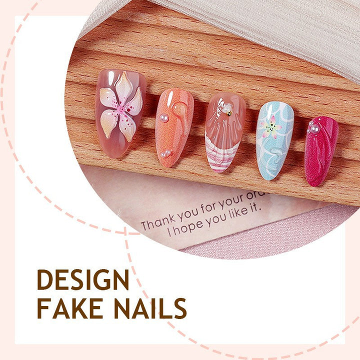 Artificial nail set with floral 3D design and glitter accents Bowlift