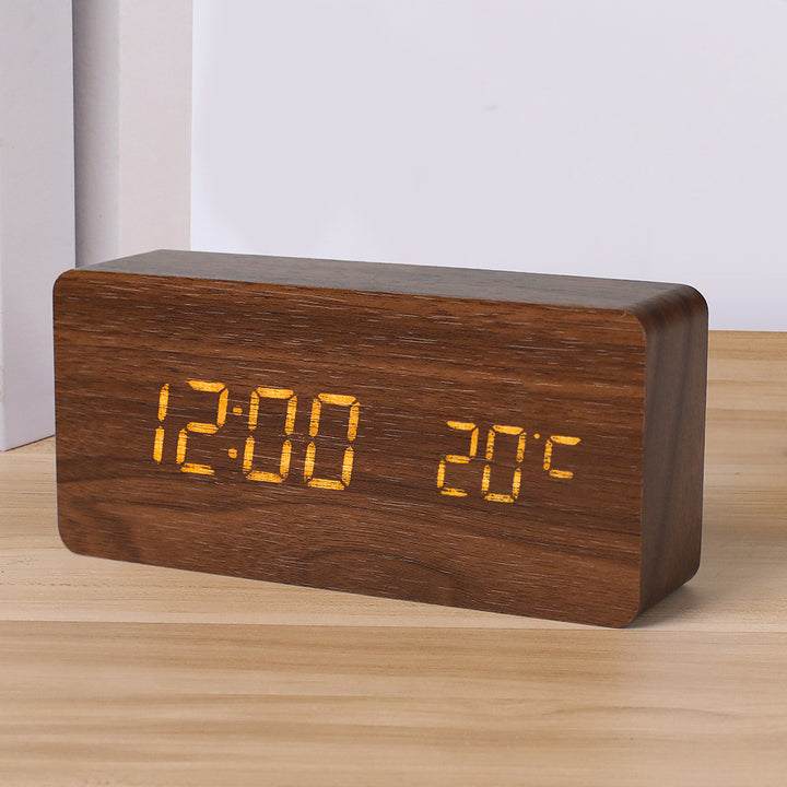 Modern Wooden LED Digital Alarm Clock with Temperature Humidity Display and Touch Controls Bowlift