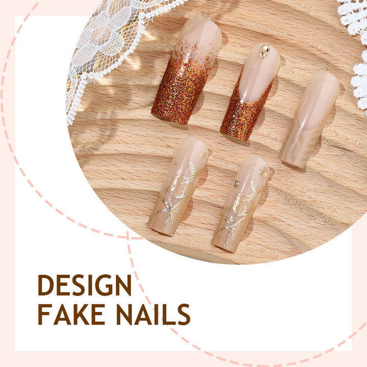 Artificial nail set with glamorous glitter and decorative elements Bowlift