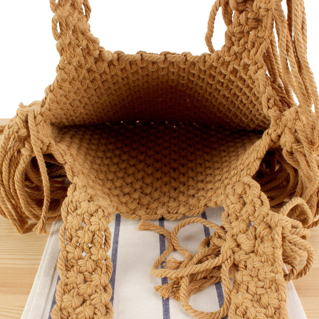 Handbag Made of Handmade Macramé with Elegant Fringe Decoration Bowlift