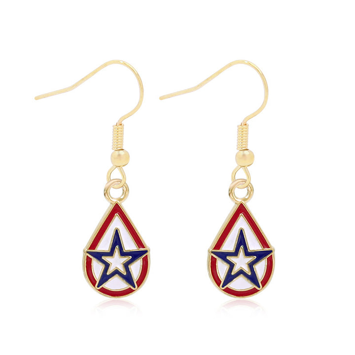 Women's star-shaped enamel earrings with USA flag motif and gold-plated fish Bowlift