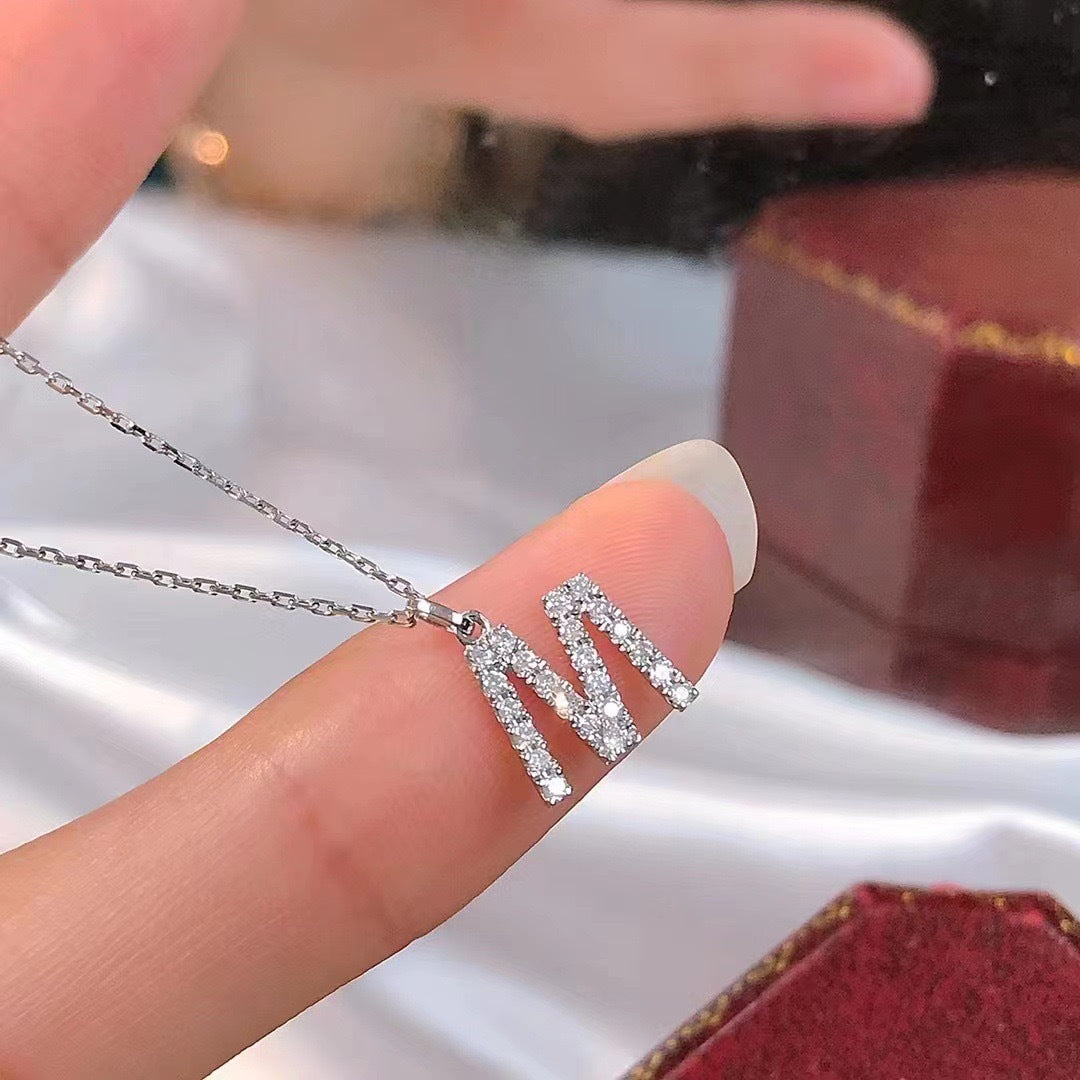 Dainty Pavé Cubic Zirconia Initial A Pendant Necklace Silver-Tone Chain Bowlift