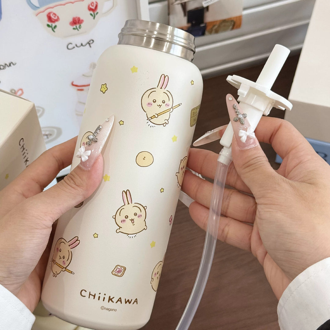 Women Stainless Steel Water Bottle with Interactive Animal Head Design Bowlift