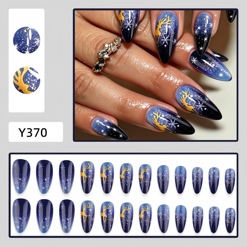 Artificial Nails in Elegant Winter Design with Sparkling Accents Bowlift
