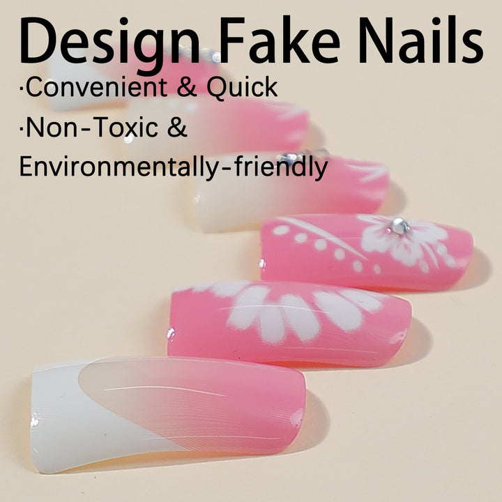Acrylic nail set with elegant floral designs and glitter accents Bowlift