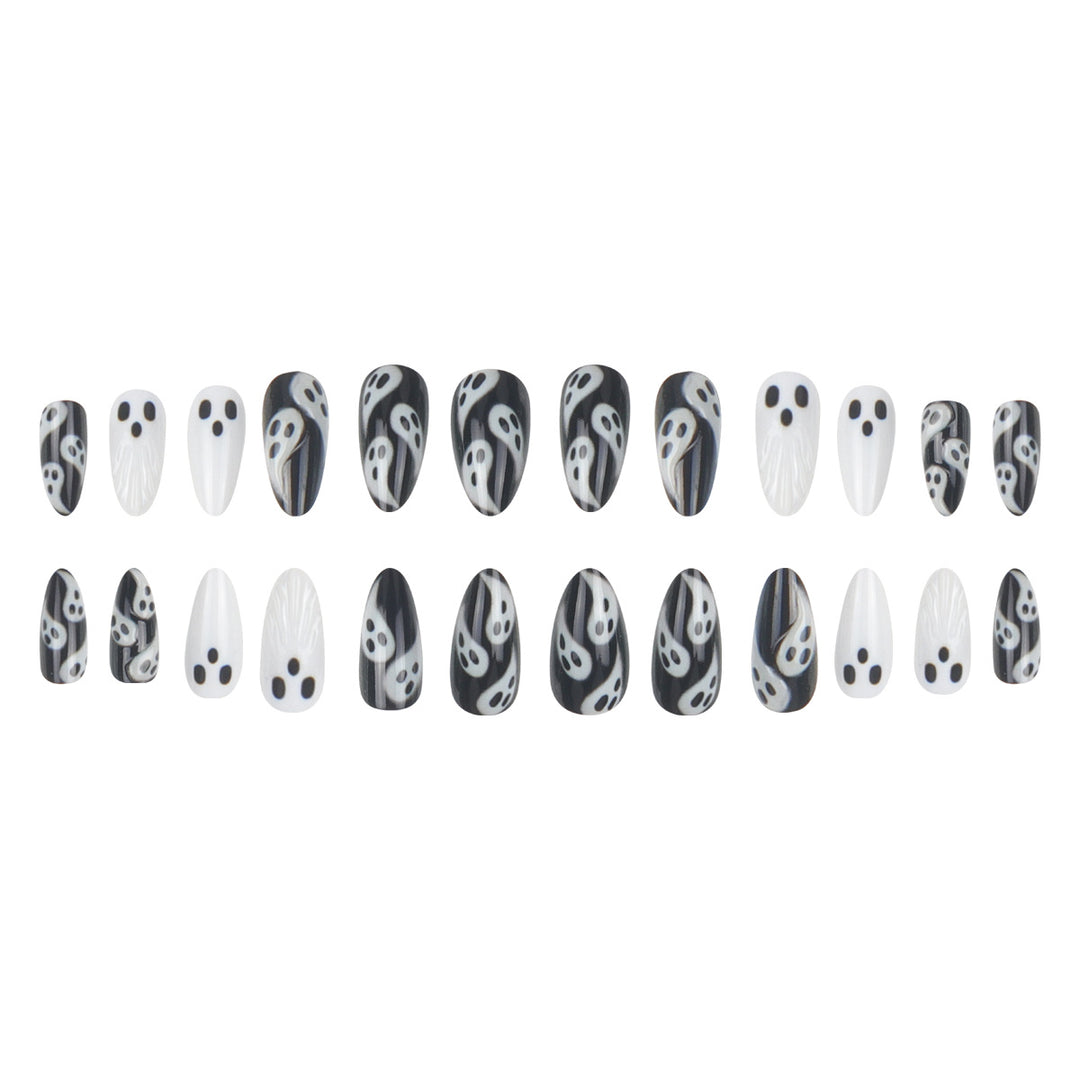 Artistic Ghost-Themed Nail Art Bowlift