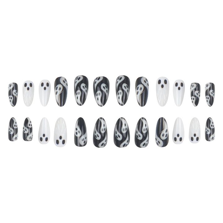 Artistic Ghost-Themed Nail Art Bowlift