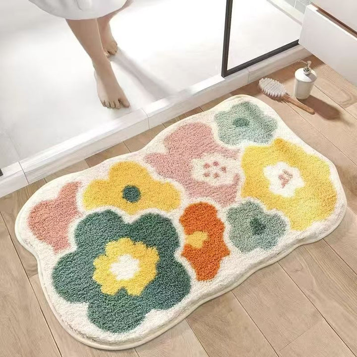 Flower design plush bath mat