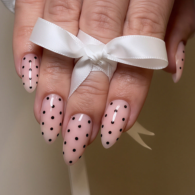 Elegant Press-On Nail Set with Stylish Polka Dot Design Bowlift
