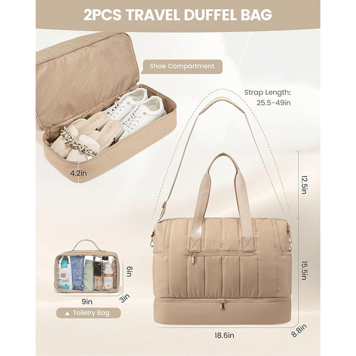 Fashionable and Practical Leisure Tote Bag with Detachable Cosmetic Pouch Bowlift