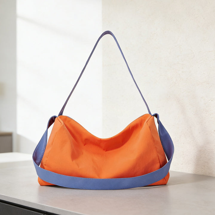 Lightweight Nylon Crescent Shoulder Bag with Wide Contrast Strap Bowlift