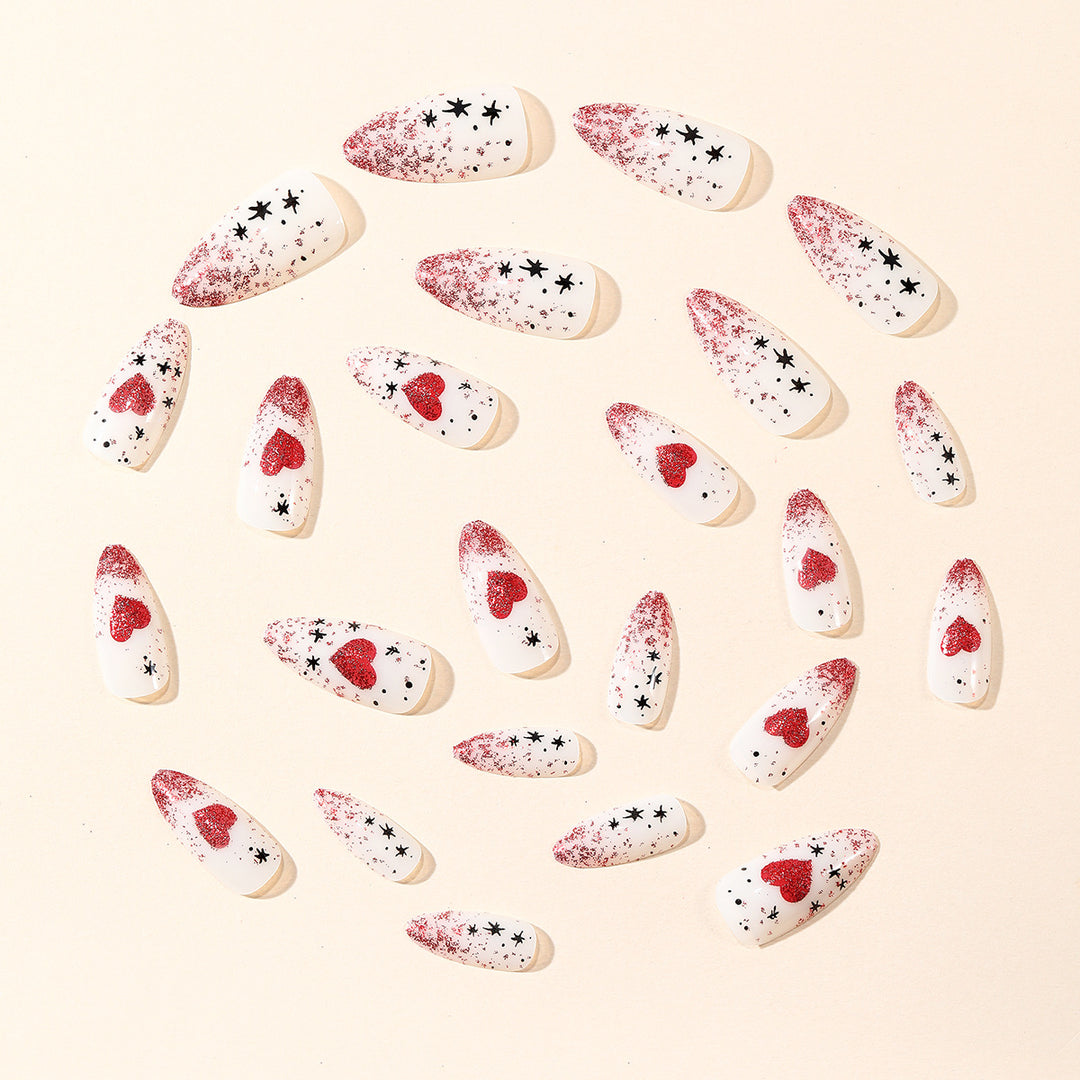 Stiletto Nail Art Extensions with Heart and Glitter Design Bowlift