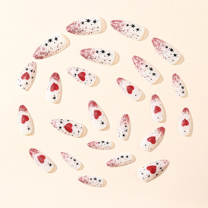 Stiletto Nail Art Extensions with Heart and Glitter Design Bowlift