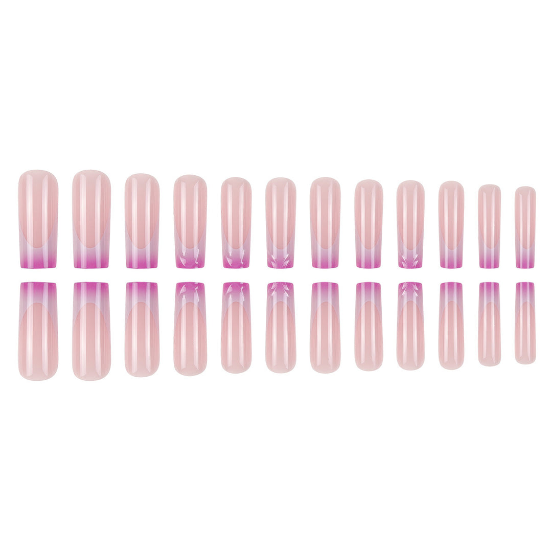 Elegant Long Acrylic Press-On Nail Set with Artistic Ombré Design Bowlift