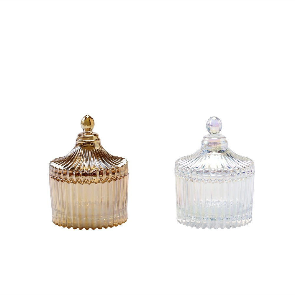 Vintage Ribbed Glass Trinket Jar with Lid Bowlift