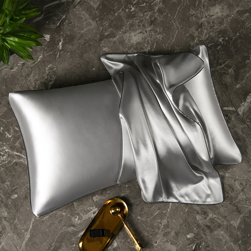 Mulberry Silk-Feel Satin Pillowcase Set with Piping and Hidden Zipper Bowlift