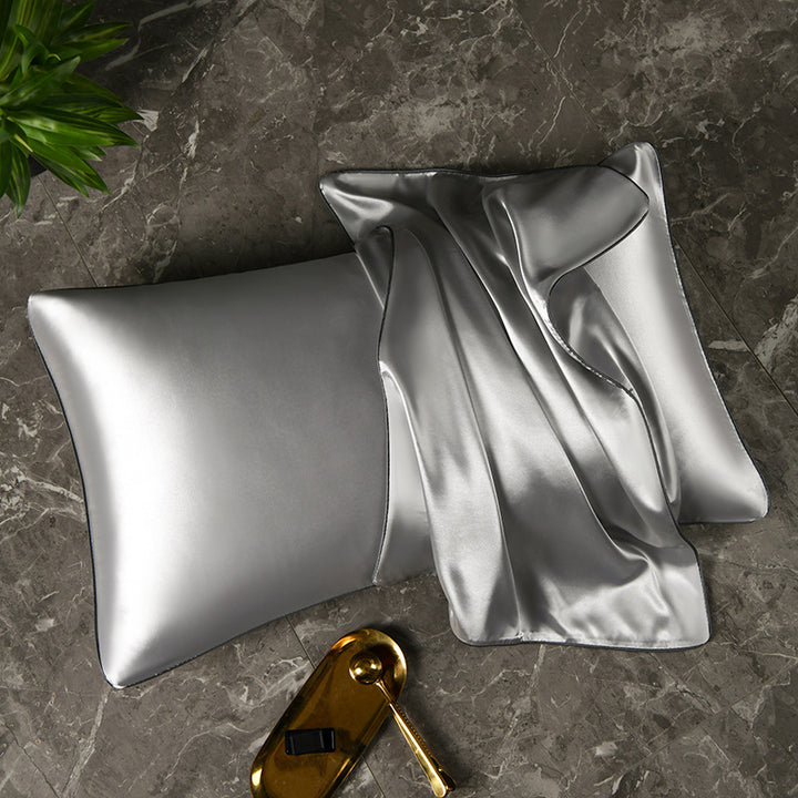 Mulberry Silk-Feel Satin Pillowcase Set with Piping and Hidden Zipper Bowlift