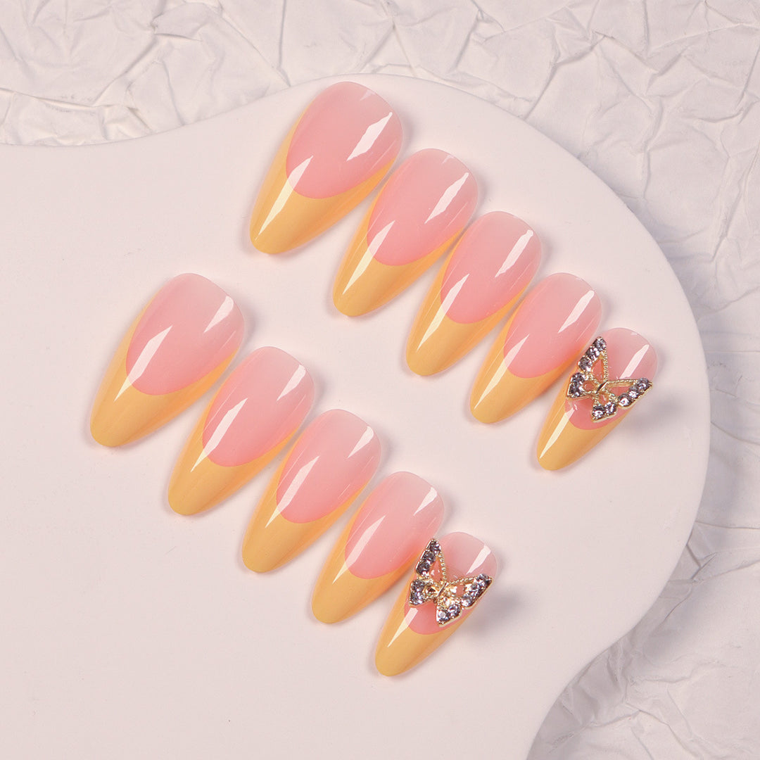Glamorous Stiletto Press-On Nails with Butterfly Accents Bowlift