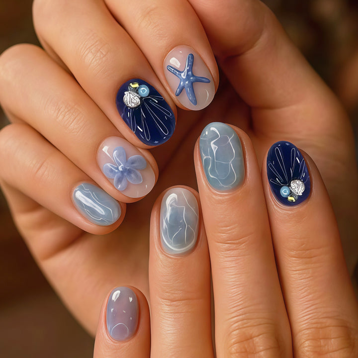 Ocean-Inspired Artistic Press-On Nail Design Bowlift