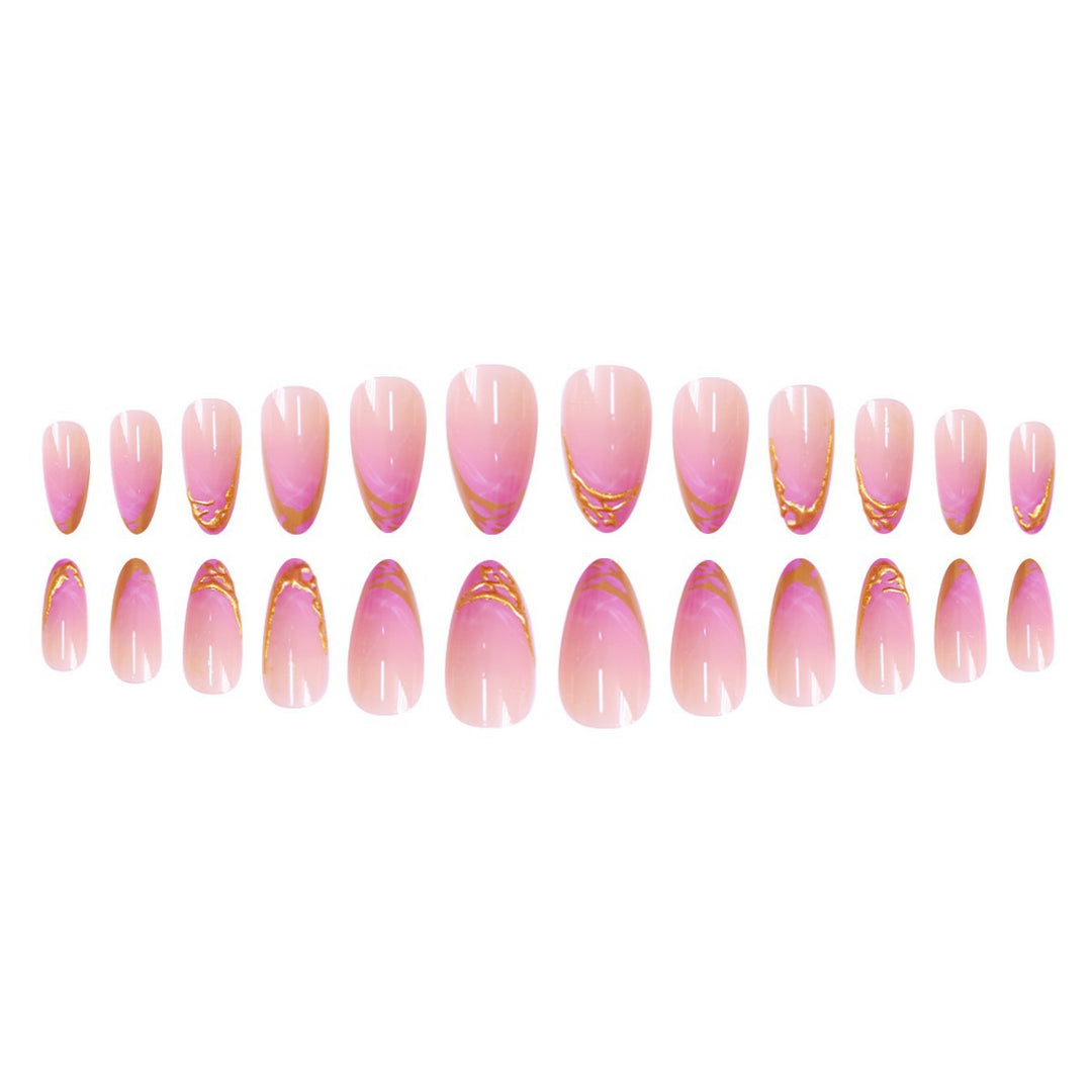 Elegant Stiletto Press-On Nail Extensions with Gold Tip Detail Bowlift