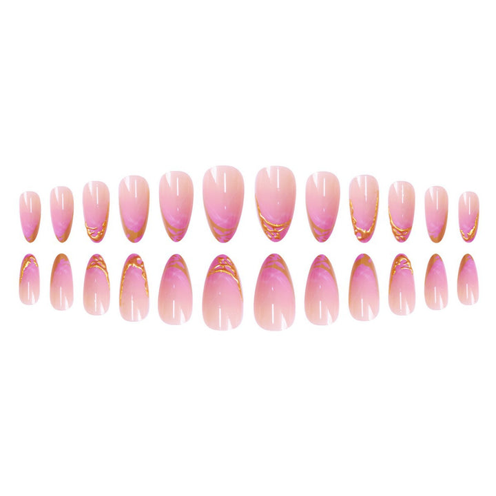 Elegant Stiletto Press-On Nail Extensions with Gold Tip Detail Bowlift