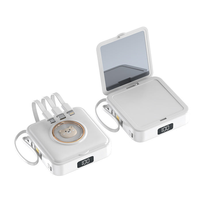 Compact power bank with integrated mirror and multifunction charging cable Bowlift