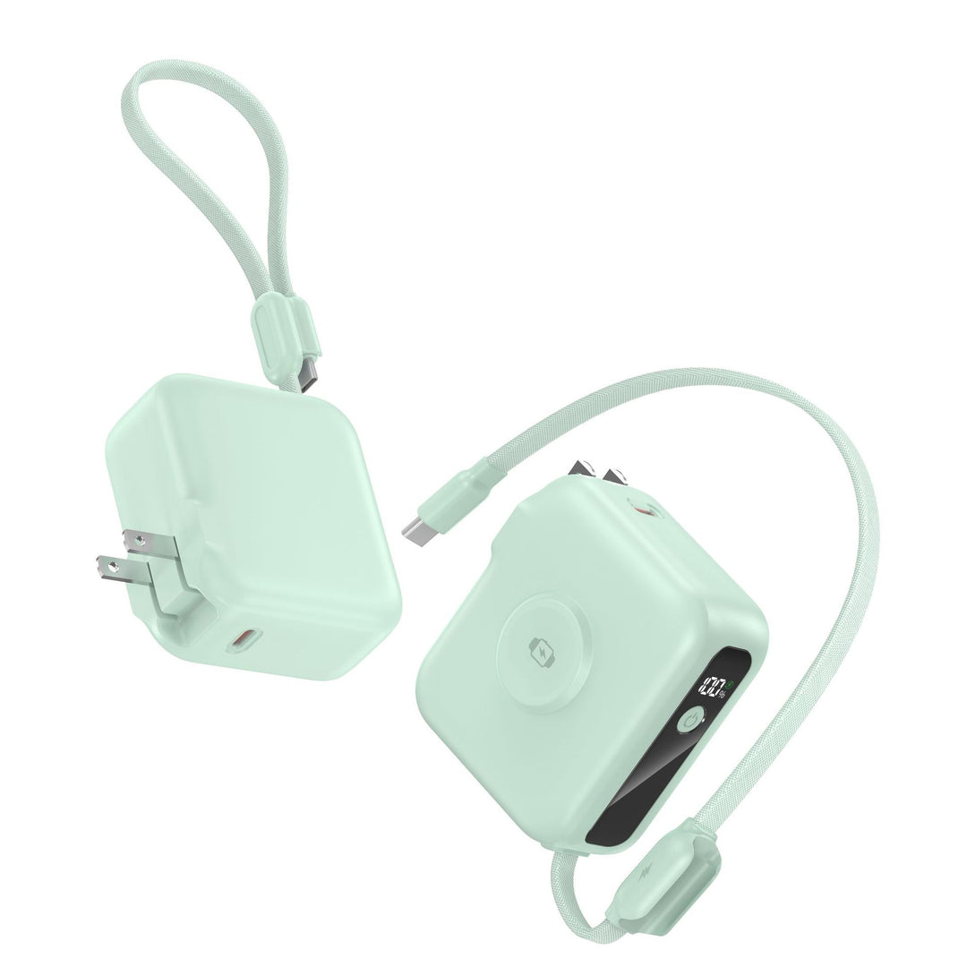 Compact charger with integrated USB-C cable and digital display Bowlift