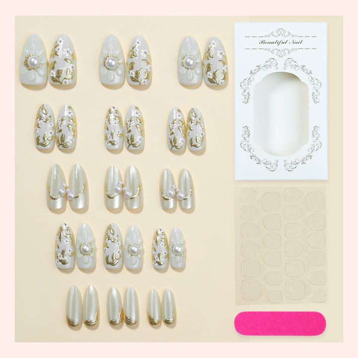 Premium Decorative Press-On Nail Set with Elegantly Embellished Designs Bowlift