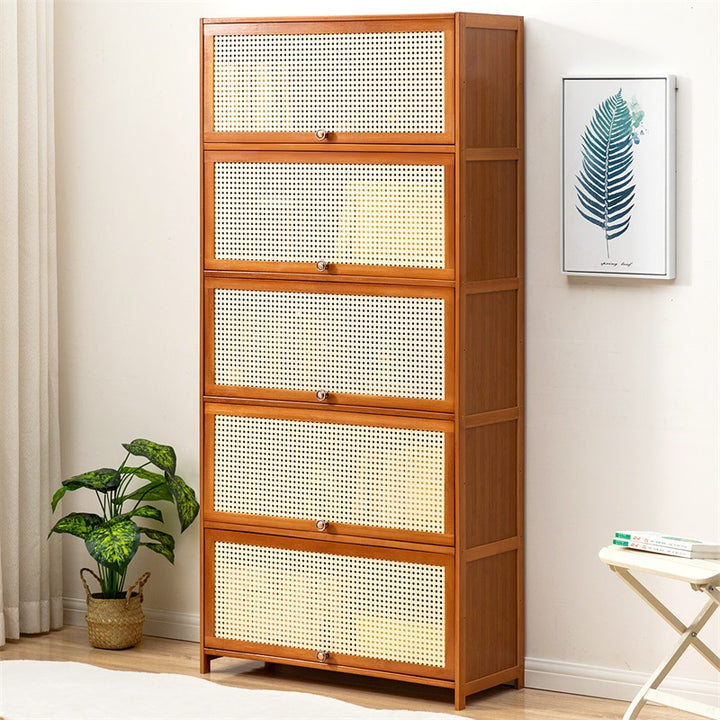 Storage chest with decorative rattan front and functional storage Bowlift
