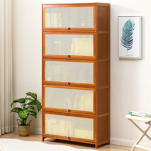 Storage chest with decorative rattan front and functional storage Bowlift