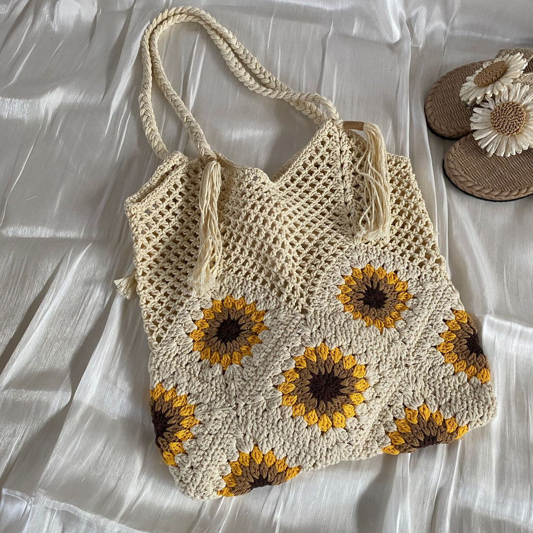 Macrame shopping bag with sunflower pattern Bowlift